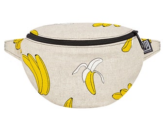 Banana motif canvas bum bag: Vegan, hand-sewn in Berlin. Mini unisex hip bag, ideal for children, women, men also as a shoulder bag