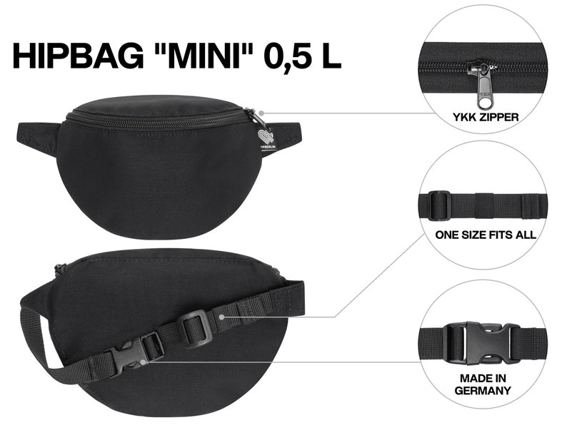 Black bum bag made from marine plastic, sustainable belt bags in many sizes for men and women, robust hip bag made from recycled plastic image 9