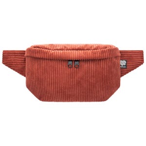 Bauchtasche Cord Rot (Blutorange) – eckige Hipbag 3 Fächer, Crossbody Gürteltasche Damen und Herren, vegan und fair made in Germany (Berlin)