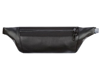 Sac banane simili cuir noir plat végétalien cousu à la main à Berlin pour femmes hommes unisexe sac de hanche sac à bandoulière sac de hanche sac à bandoulière