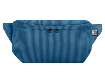 Sac banane grand velours côtelé bleu femmes hommes unisexe hipbag sac à bandoulière