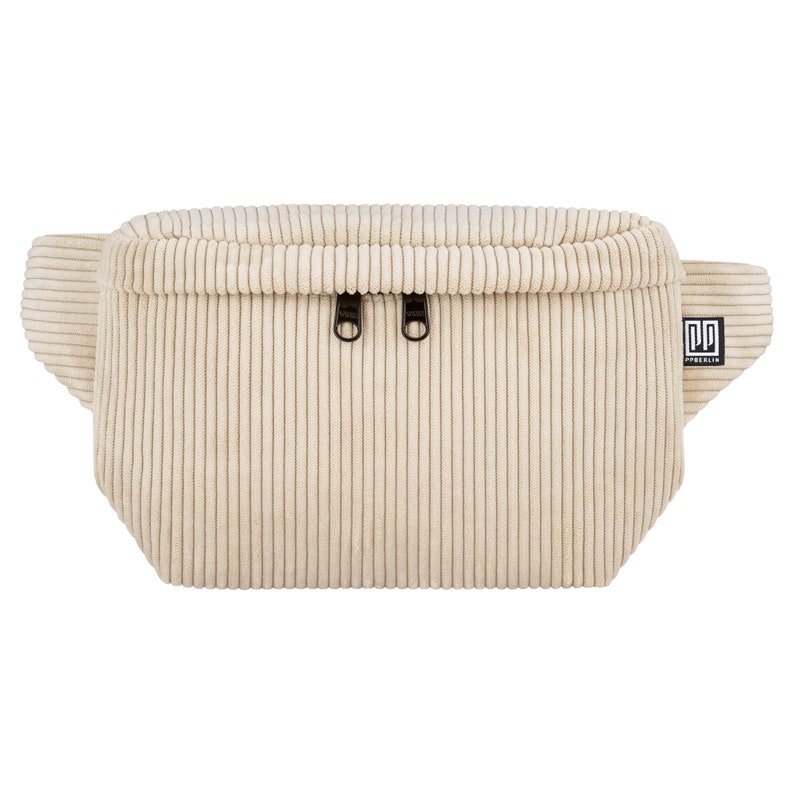 Bum bag cord beige, robust hip bag square, cord hip bag for women & men, crossbody bag cord beige 3 compartments, belt bag with strap image 2