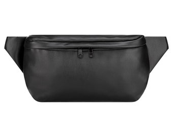 Bum bag large faux leather black women men unisex hip bag crossbody bag