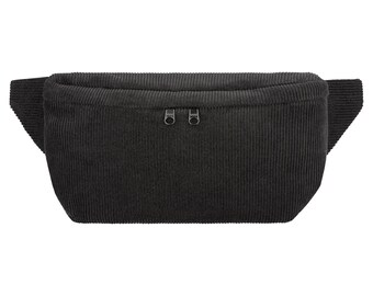 Bauchtasche groß Cord schwarz, schwarze Hipbag Cord, Crossbody Bag  Damen & Herren, große Gürteltasche Cord mit 3 Fächern, Hüfttasche Cord