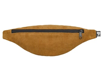 Ocher Cord Slim Fanny Pack Vegan Handmade in Berlin Unisex Crossbody Belt Bag 2 Pockets