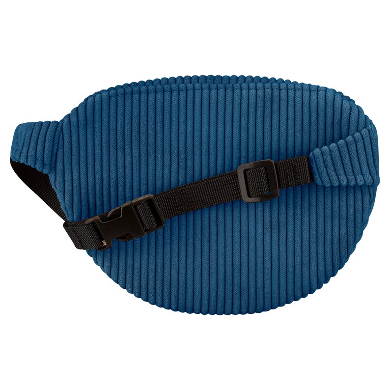 Kleine blaue Cord Bauchtasche aus Berlin: Handgenäht, vegan & ideal für Kinder und Erwachsene Platzsparend und vielseitig einsetzbar Bild 2