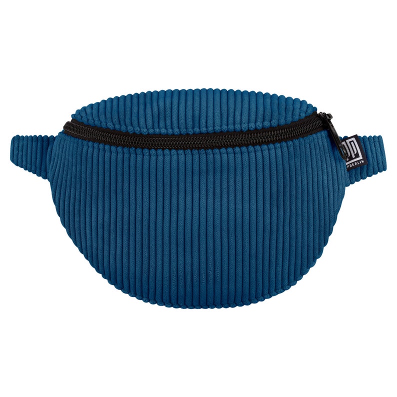 Kleine blaue Cord Bauchtasche aus Berlin: Handgenäht, vegan & ideal für Kinder und Erwachsene Platzsparend und vielseitig einsetzbar Bild 1