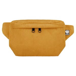 Bauchtasche Cord Gelb (Curry) (3 Fächer) – eckige Hipbag, Crossbody Gürteltasche Damen und Herren, vegan und fair made in Germany (Berlin)