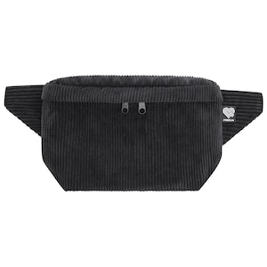 Sac banane en velours côtelé noir – sac banane carré (3 compartiments), vegan et fabriqué équitablement en Allemagne (Berlin), sac ceinture bandoulière pour femmes et hommes