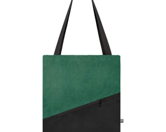 Shopper Bag Cord Grün Kunstwildleder Schwarz Vegan Tragetasche Handgenäht in Berlin für Damen Herren Unisex