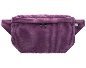 Bauchtasche Cord Lila (Aubergine), Groß (3 Fächer), Crossbody Gürteltasche Damen Herren, vegan, fair, made in Germany (Berlin)
