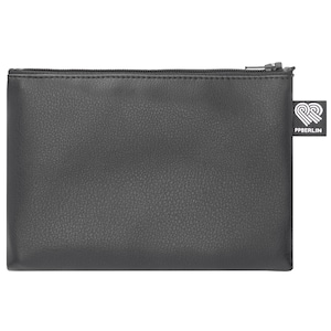Bolsa mediana de piel sintética negra (multiusos): neceser, organizador de viaje, bolsa para cables, vegana, fabricada en Alemania (Berlín)