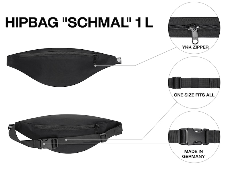 Black bum bag made from marine plastic, sustainable belt bags in many sizes for men and women, robust hip bag made from recycled plastic image 7