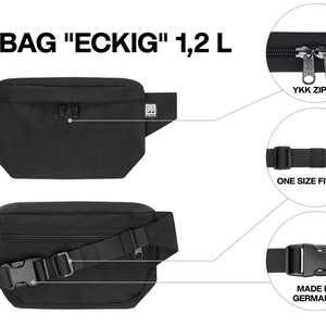 Black bum bag made from marine plastic, sustainable belt bags in many sizes for men and women, robust hip bag made from recycled plastic image 3