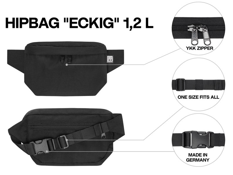 Black bum bag made from marine plastic, sustainable belt bags in many sizes for men and women, robust hip bag made from recycled plastic image 3