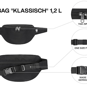 Black bum bag made from marine plastic, sustainable belt bags in many sizes for men and women, robust hip bag made from recycled plastic image 6
