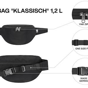 Bauchtasche schwarz aus Meeresplastik, nachhaltige Gürteltaschen in vielen Größen für Damen & Herren, robuste Hipbag aus recyceltem Plastik Bild 6