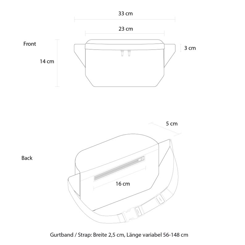 Wasserfeste Bauchtasche aus Softshell, Robuste Outdoor Gürteltasche, Crossbody Bag Damen & Herren mit 3 Fächern, große Hüfttasche eckig Bild 10