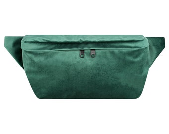 Sac banane grand velours vert femmes hommes unisexe sac de hanche sac à bandoulière sac banane