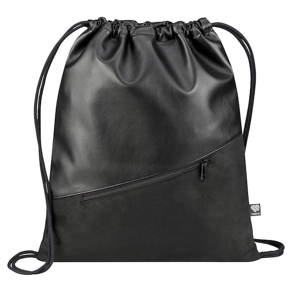 black faux leather drawstring backpack Drawstring Backpack Faux Leather & Faux Suede (zipper Pocket) – Daypack,  Gym Bag, Vegan and Fair, Handmade in Berlin (germany)