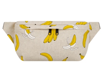 Bum bag large canvas fabric with banana motif women men unisex hip bag crossbody bag