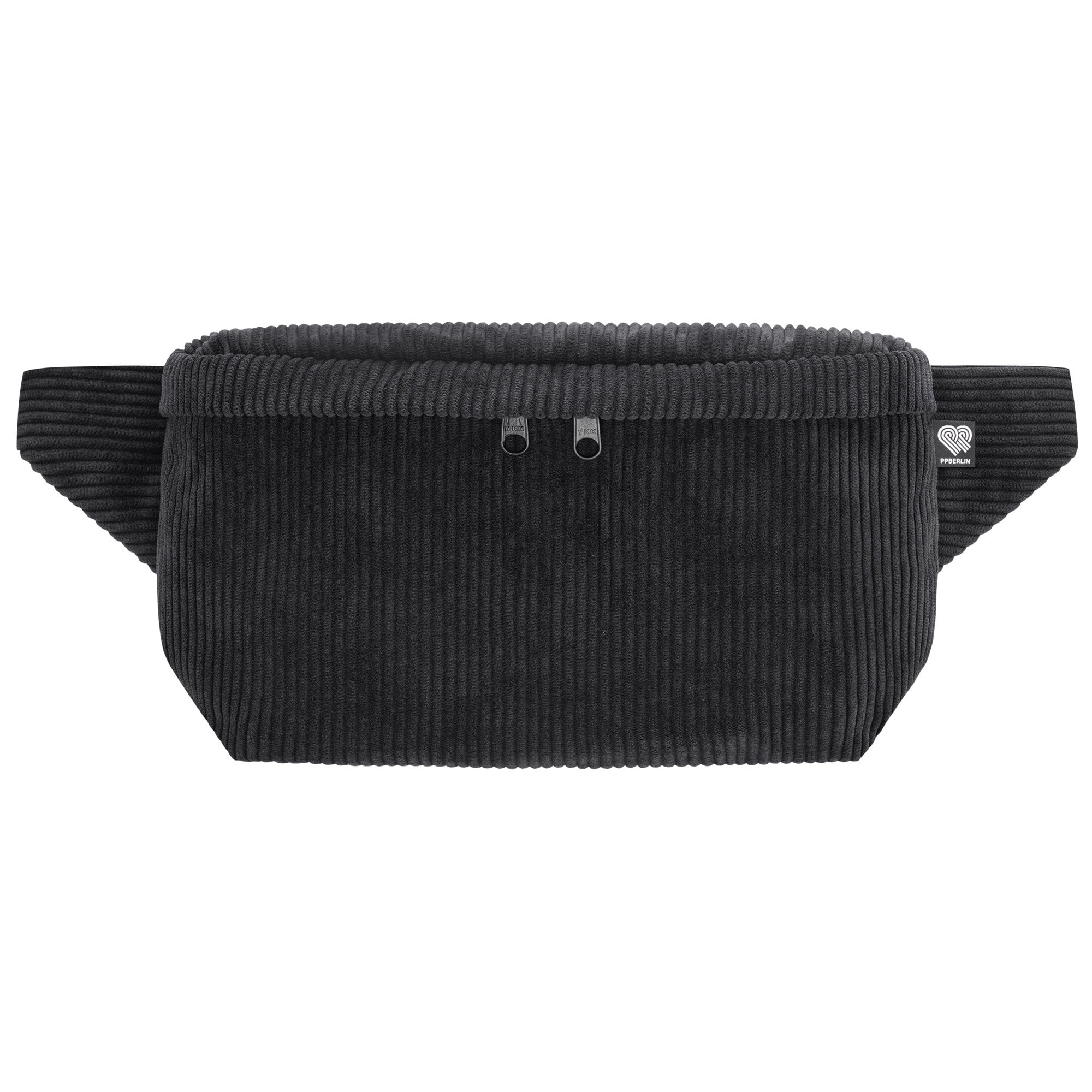 Bauchtasche Cord Schwarz groß, 3 Fächer – geräumige Hipbag, Crossbody Gürteltasche Damen und Herren, vegan und fair made in Germany (Berlin)