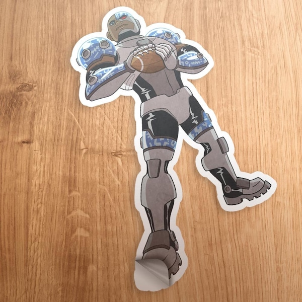 Cyborg Victor Stone Teen Titans Superhero Football 3" Die-Cut Glossy Vinyl Sticker