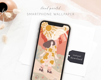 Female iPhone Wallpaper,Boho smartphone Wallpaper, phone background, Mobile Phone Wallpaper, illustrated background,Lock screen wallpaper
