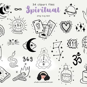 Spiritual Clip Art | Occult SVG minimal line art set | Canva Compatible | Mystical Esoteric Witchy doodles, Mindfullness concious graphics