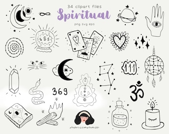 Spiritual Clip Art | Occult SVG minimal line art set | Canva Compatible | Mystical Esoteric Witchy doodles, Mindfullness concious graphics