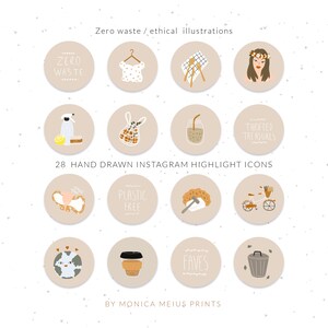 Zero Waste Instagram Story Highlight Covers - GREY eco friendly - 28 hand drawn ethical icons-Bonus Customizable Transparent PNG Icon Files image 2