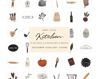 Instagram Story Highlight Icons bundle - Kitchen baking cooking Covers, hand painted food illustrations, Social Media, Blog Branding Kit