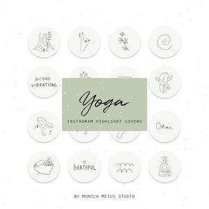 Instagram Story Highlight Icons, Boho Yoga illustrations, png clip art, Meditation wellness social media icons, minimal hand drawn icons