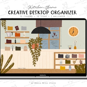 Creative Desktop wallpaper organizer, Macbook Folder icons, mac windows hand drawn kitchen wallpaper, windows organizer