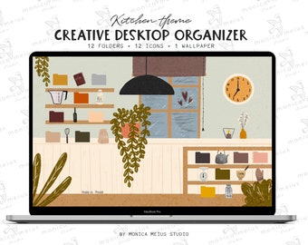 Kreative Desktop Wallpaper Organizer, Macbook Ordner Symbole, Mac Windows Hand gezeichnete Küche Wallpaper, Windows Organizer