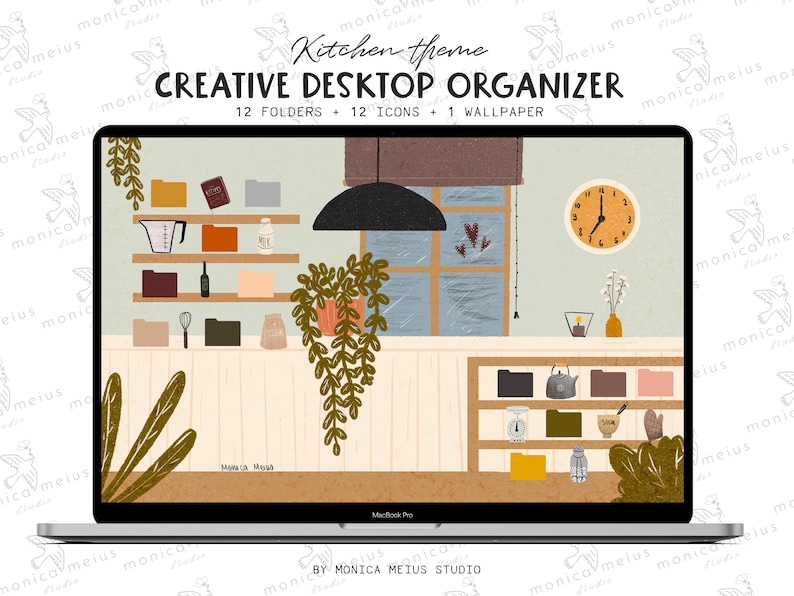 Creative Desktop wallpaper organizer, MacBook Folder icons, mac windows hand drawn kitchen wallpaper, windows organizer image 1