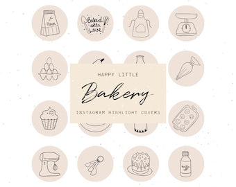 Instagram Story Highlight Icons - Baking Covers, hand drawn bakery illustrations, minimalist icons, Social Media Icons, Blog Branding Kit