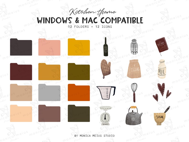 Creative Desktop wallpaper organizer, MacBook Folder icons, mac windows hand drawn kitchen wallpaper, windows organizer image 2