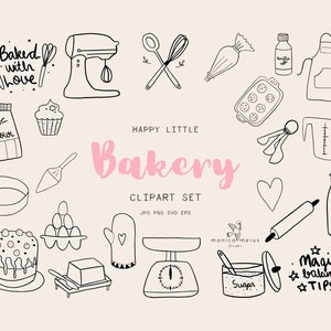 Baking clip art, bakery SVG lineart set, kitchen tools cake bake muffin cookies desserts minimal icons, png, canva compatible, insta icons