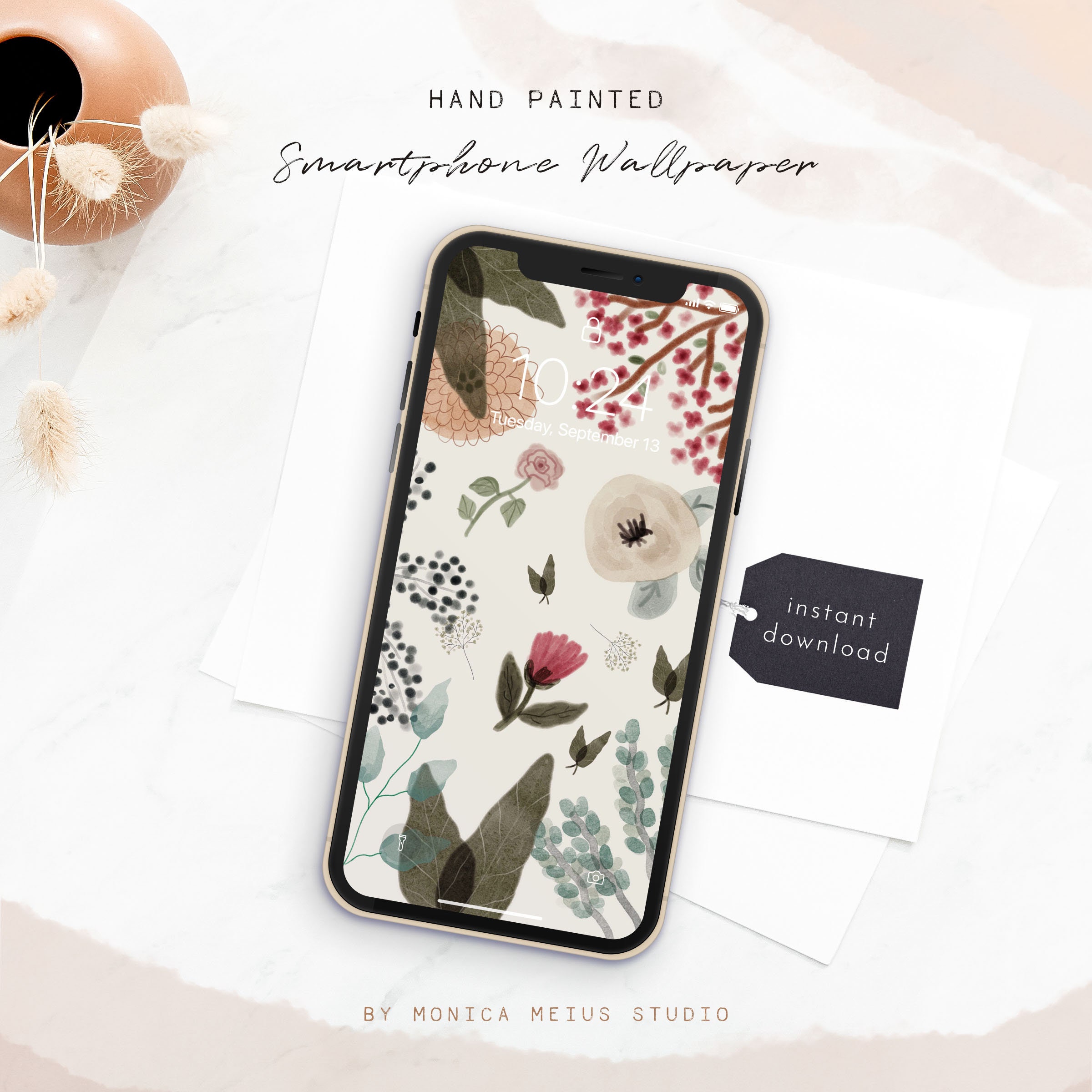 Botanical Iphone Wallpaper Floral Smartphone Wallpaper Phone Etsy