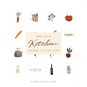 Instagram Story Highlight Icons - Kitchen cooking Covers, hand drawn food illustrations, social media Icons, Blog Branding Kit