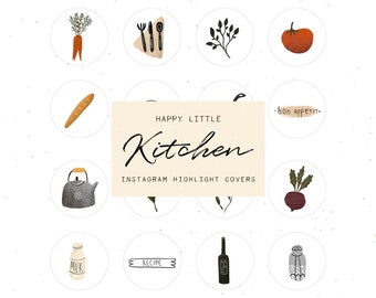 Iconos destacados de la historia de Instagram - Cubiertas de cocina de cocina, ilustraciones de alimentos dibujadas a mano, iconos de redes sociales, kit de marca de blog