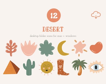 Desktop Icon Set | 12 Desert Icons for Mac + Windows computers | Hand drawn icons for desktop organizing