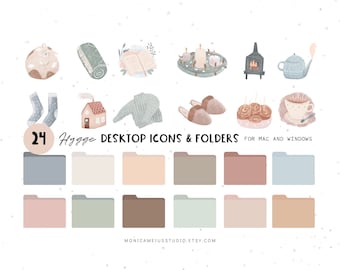 24 Hygge Desktop Icon Set | Folder Icons for Mac + Windows | cute  hand drawn desktop laptop organize computer icons
