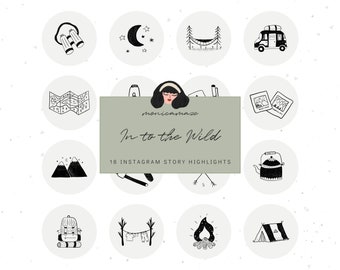 Camping Instagram Story Highlight Icons - Outdoor Adventure Highlight Covers | Minimalist, Nature, Travel, Hiking, Van Life Hand Drawn icons