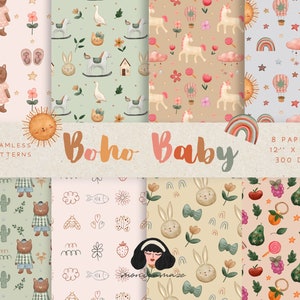 Boho Baby digital papers- Commercial Use, Seamless pattern, Nursery designer paper, background, scrapbook paper, patterned paper