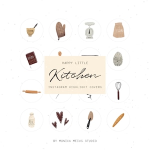 Instagram Story Highlight Icons - Kitchen baking cooking Covers, hand drawn kitchen illustrations, Social Media Icons, Blog Branding Kit