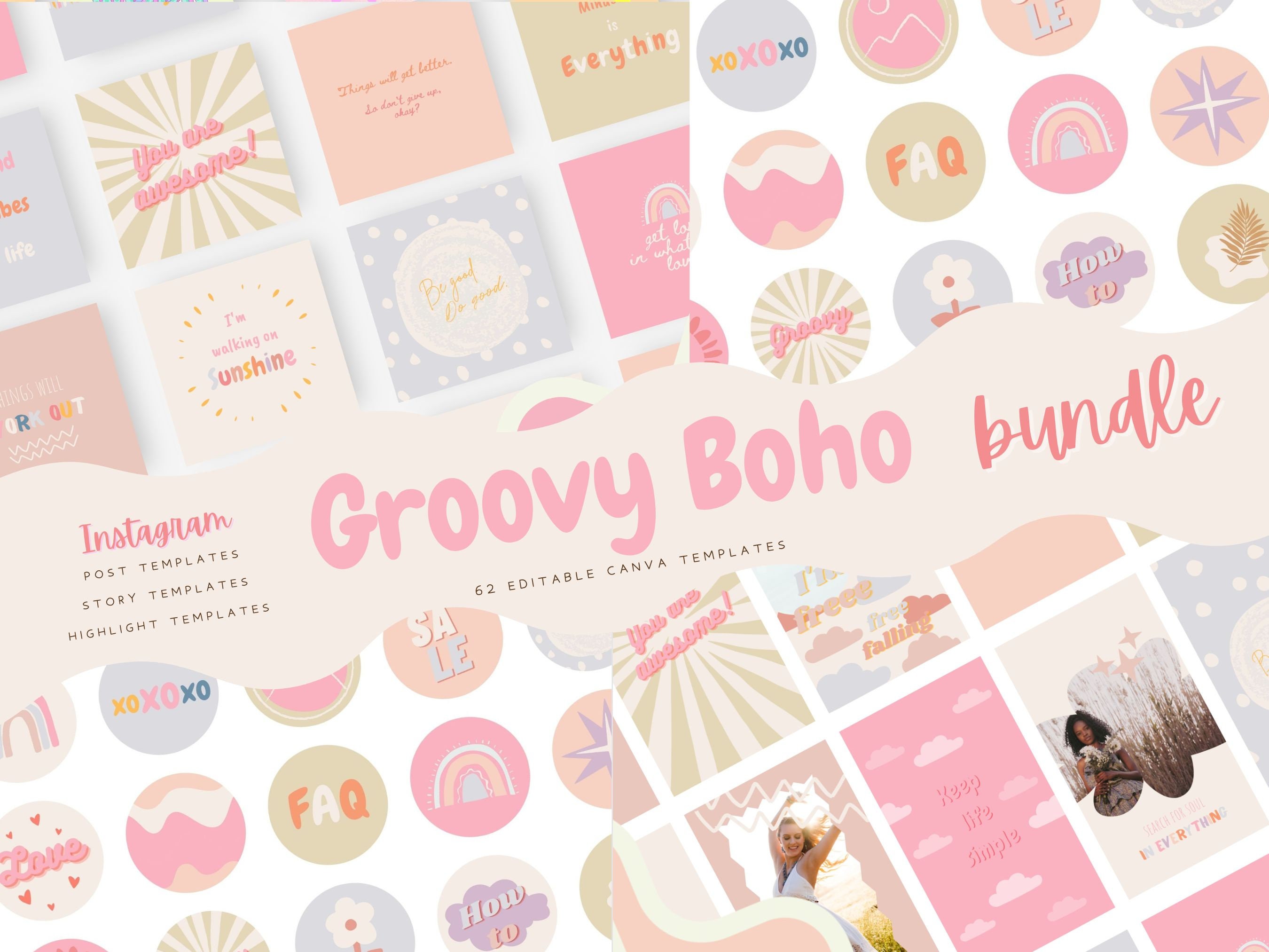 Retro Instagram Bundle | Groovy Boho Instagram Posts | Canva Templates ...