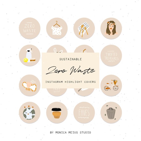 Zero Waste Instagram Story Highlight Covers - GREY eco friendly - 28 hand drawn ethical icons-Bonus Customizable Transparent PNG Icon Files
