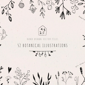 Botanical Clipart, Hand Drawn floral Bundle, black leaf png, eps, wildflower illustrations, plant sprig branch wedding elegant vector art